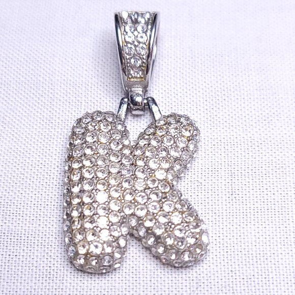 Silver Tone Bubble Letter "K" Pendant - Picture 1 of 3